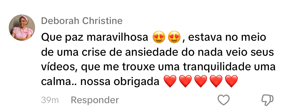 Comentário sobre tranquilidade durante uma crise de ansiedade